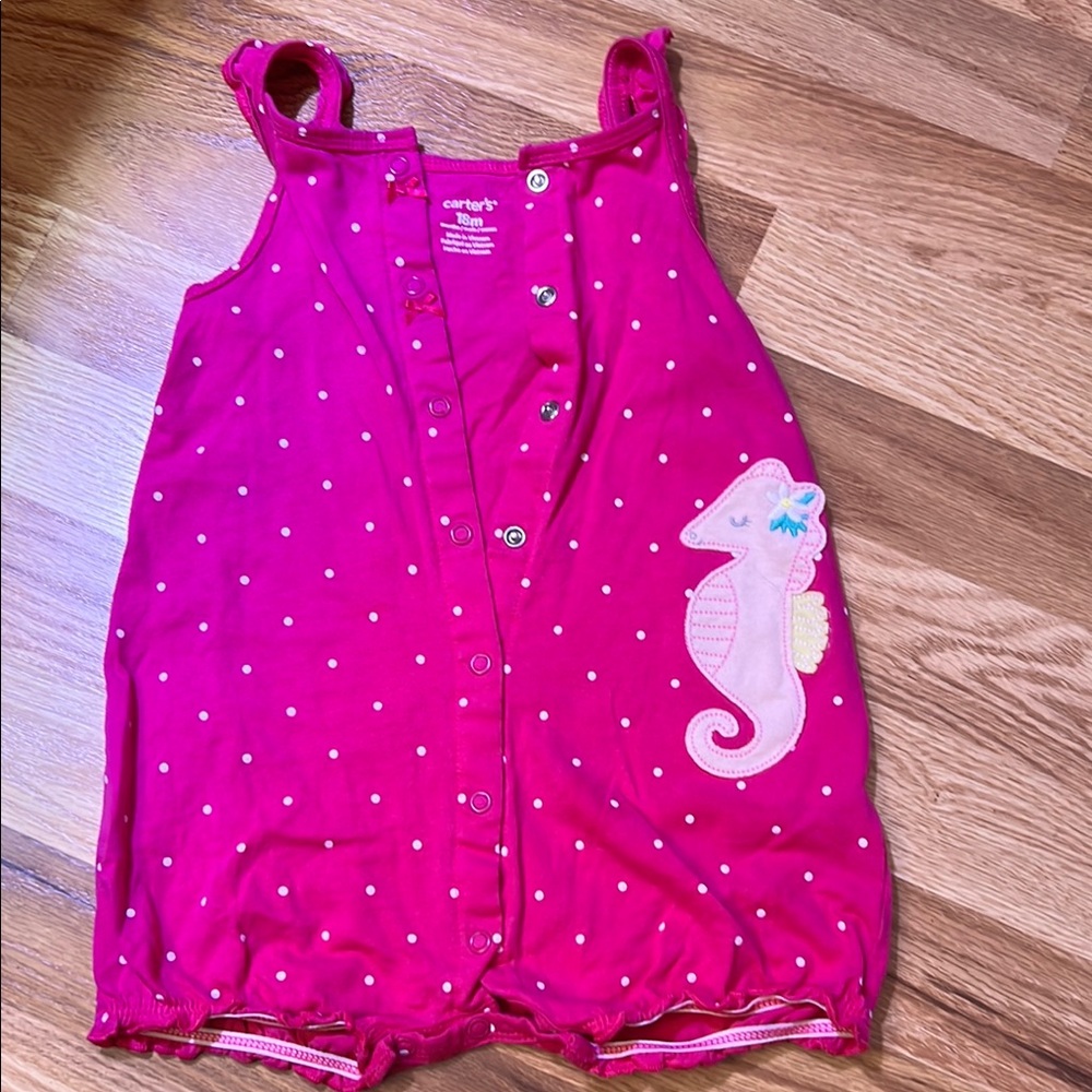 Pink Polka Dot Romper with Seahorse